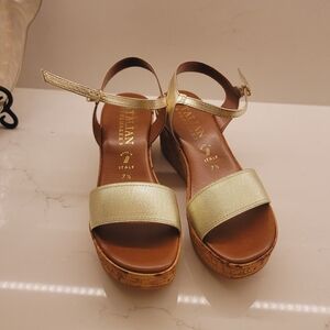 Italian Shoemakers Gold Wedge Sandals Size 7 1/2